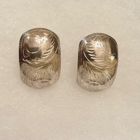 Vintage Engraved Sterling Silver 925 Clip on Earrings - Picture 2 of 11